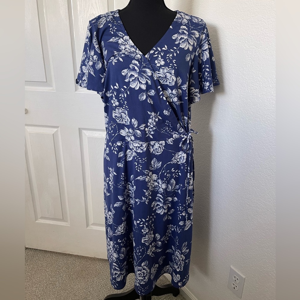 Blue Faux Wrap Dress